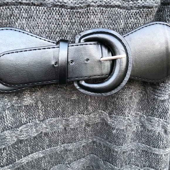 Women’s Grey Cowl Neck Long Pullover with Belt - Picture 2 of 6